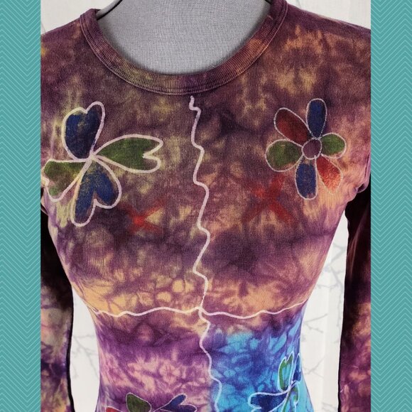 Unbranded Tie Dye Floral Printed 100% Cotton Crewneck Cropped Tee - Picture 2 of 5